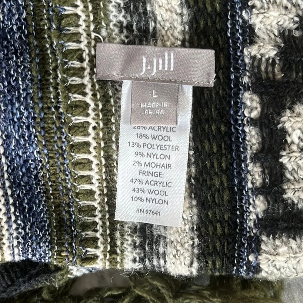 J. Jill Wool Blend Fringe Open Cardigan Sweater Boho Aztec Large - Picture 11 of 14